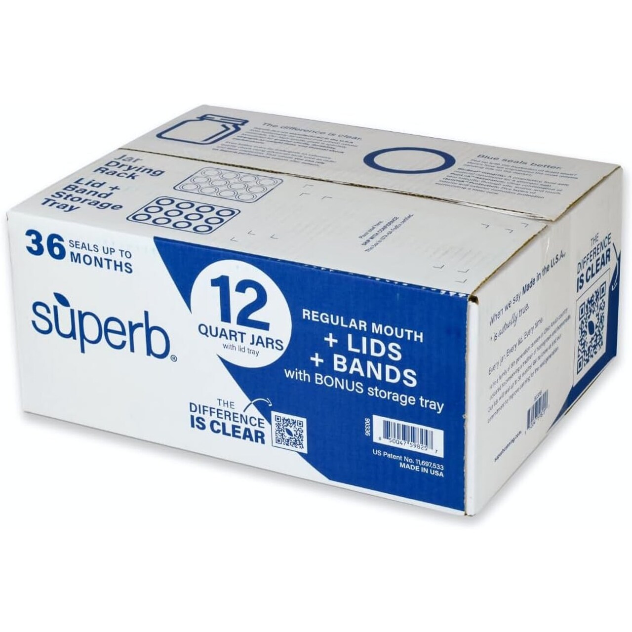 Superb Sealing Solutions Canning Jars with Lids and Bands, Quart Size Regular Mouth Clear Glass Mason Preserving Jars, USA Made, 12 Pack